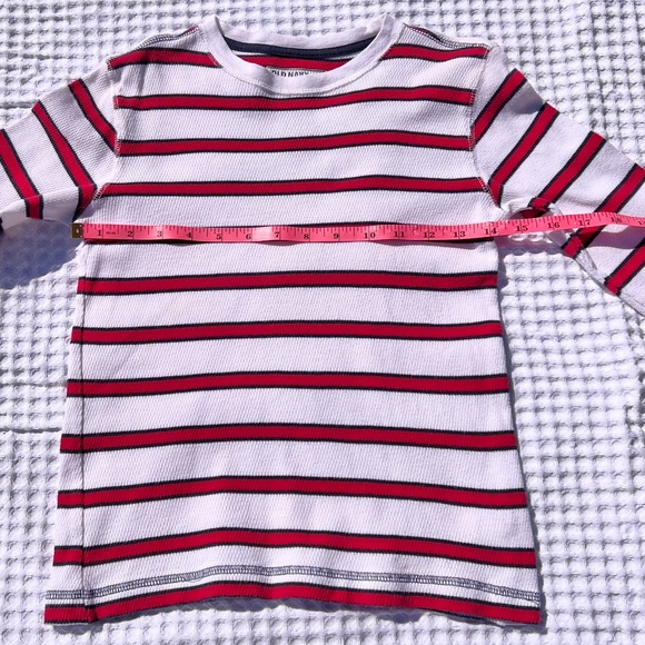 Old Navy White Long-Sleeve, Waffle-Knit Shirt with Red and Navy Stripes - Picture 10 of 11